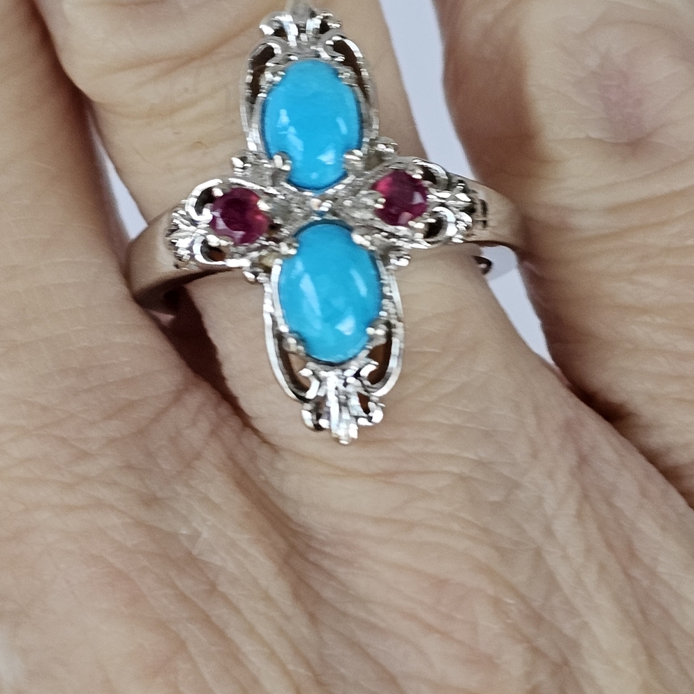 Natural Sleeping Beauty & Ruby Ring in Platinum over Sterling Silver Sz 8! - Picture 9 of 9